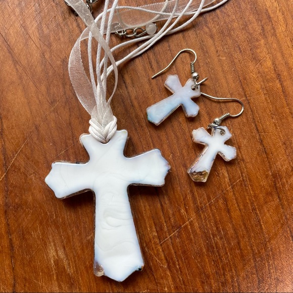 Fused Glass Cross Jewelry Set -Necklace & Earrings - Picture 7 of 12